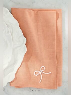 Anthropologie Perla Napkins, Set of 4 with Beaded Bow Accent, Peach